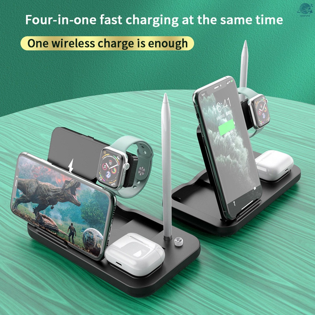 BF OW-01 4 in 1 Wireless Charger Qi Wireless Fast Charging Stand Replacement for iWatch Airpods Pro iPhone 12/11/11pro/X/XS/XR/Xs Max Apple Pencil Wireless Charging Pad