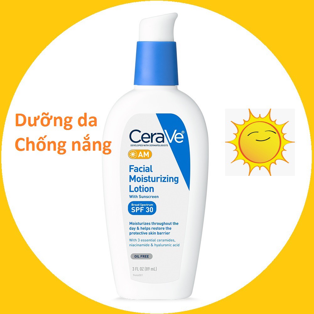 Kem dưỡng ẩm da Cerave AM chống nắng SPF 30 chính hãng từ Mỹ, thay thế kem chống nắng tốt