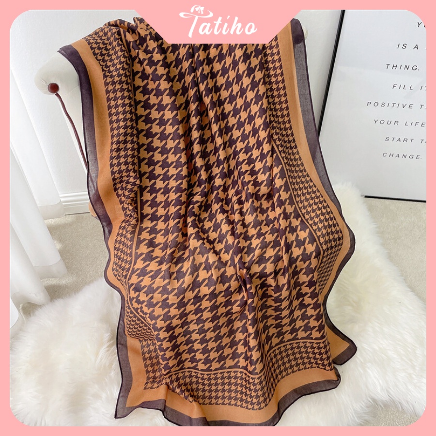 Khăn Choàng Quàng Cổ Lụa Cao Cấp Caro Sang Trọng - Chất Liệu Lanh - 90x190cm - Mã KS006