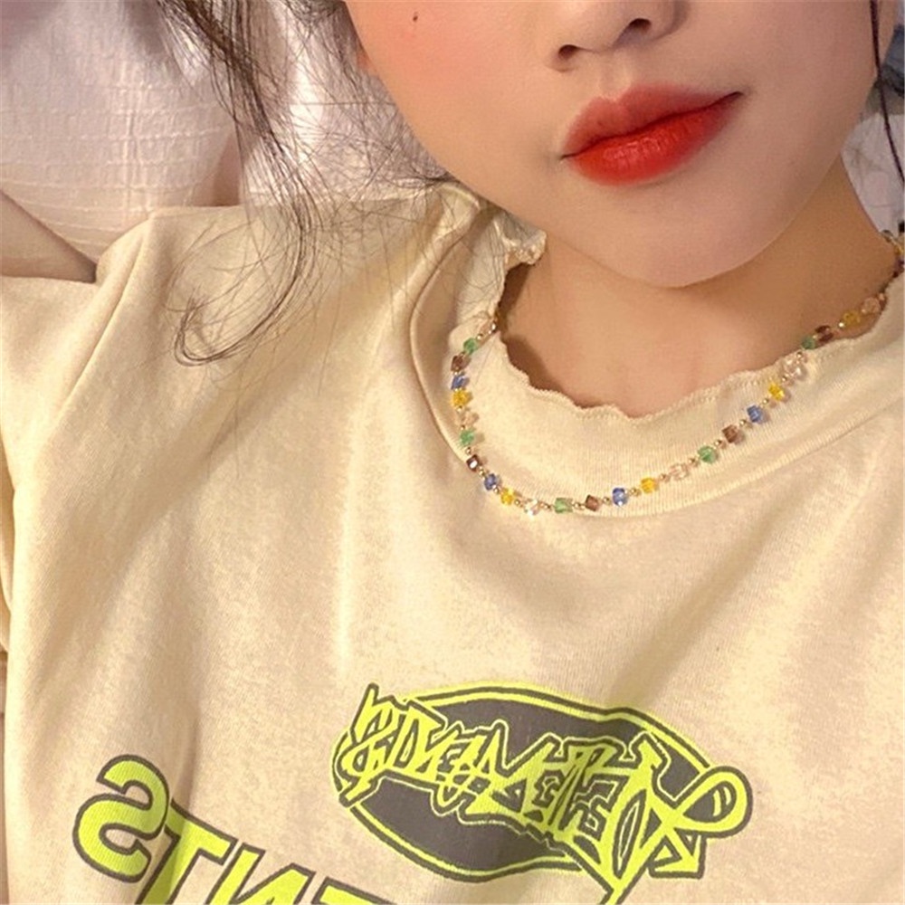 Vòng Cổ Choker Đính Hạt Pha Lê Màu Thiết Kế Đơn Giản Thời Trang Mùa Hè Mới Cho Nữ