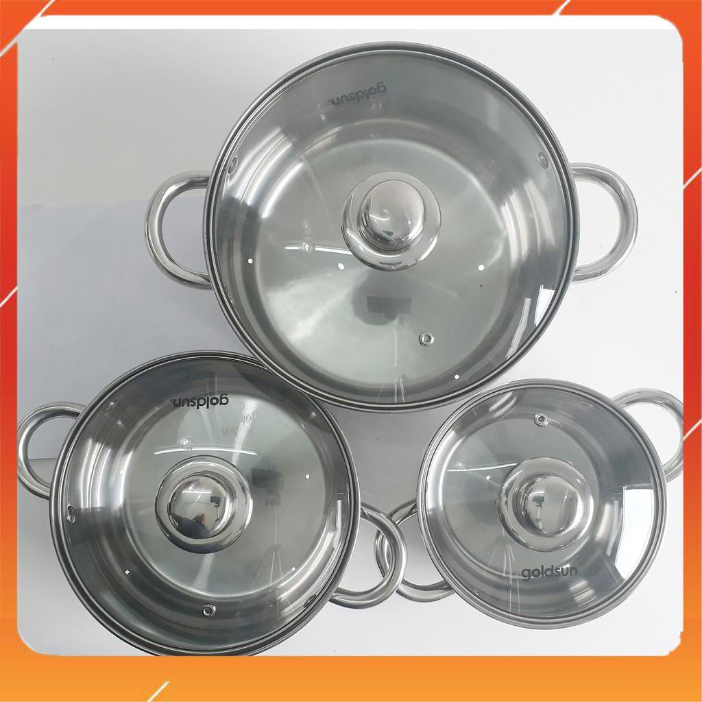 Bộ 3 nồi Inox Goldsun 3 đáy nắp kính GE33-3306SG