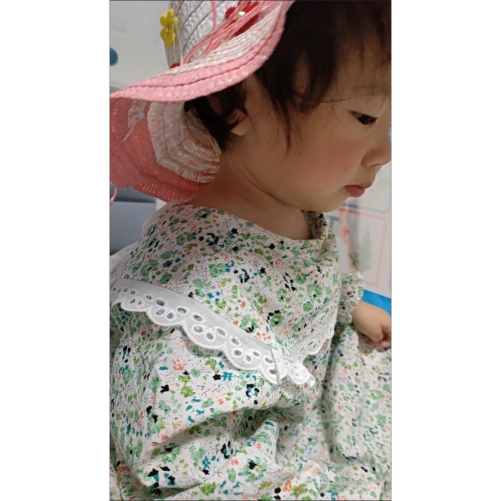 Váy hoa nhí dài tay nhiều màu phối ren cổ cho bé gái