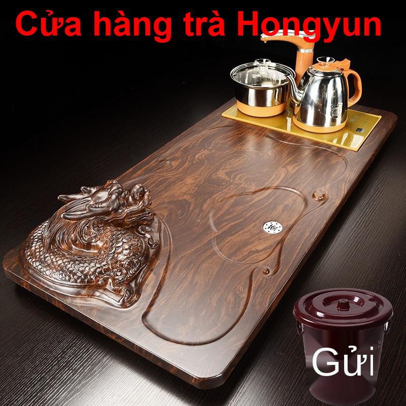 Bộ ấm trà Kung Fu gia dụng, khay gỗ nguyên tấm, bếp điện từ tự động biển, chén lớn đơn giản bốn trong một