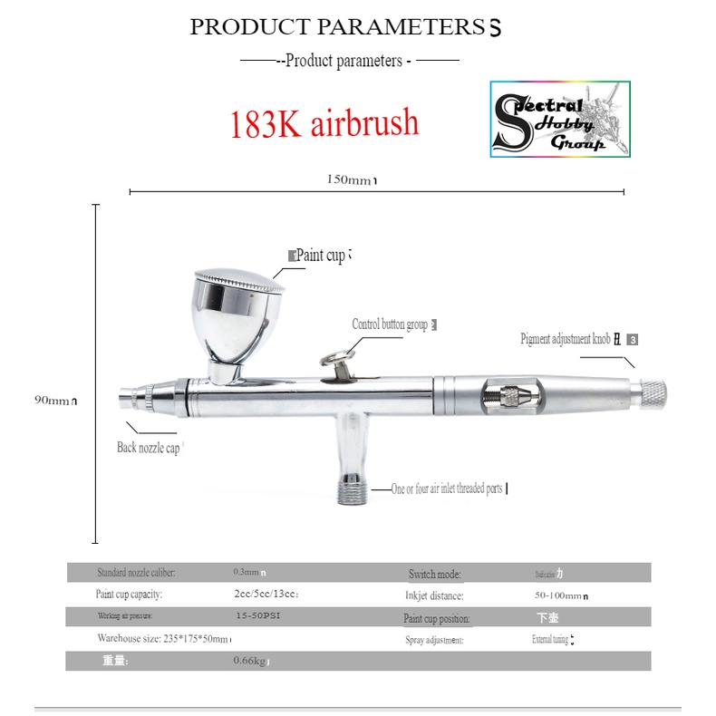 Bút sơn mô hình Professional Airbrush Kit 183K kèm dây + lọc nước + tháo bút nhanh