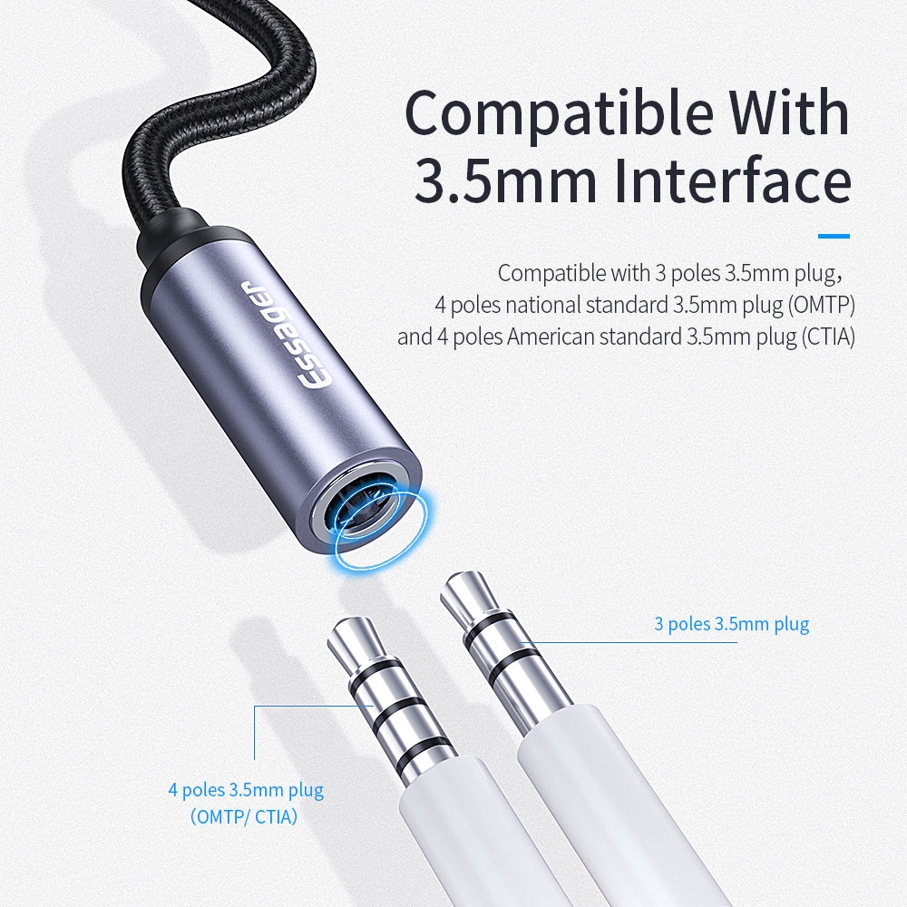 Bộ chuyển đổi tai nghe Essager AUX E01 đầu micro USB type C sang 3,5mm