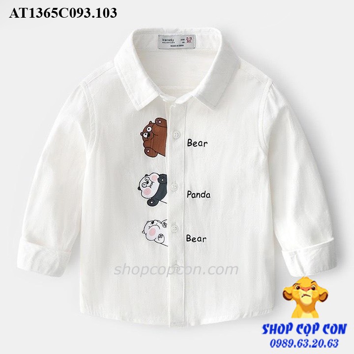 Áo sơn mi tay dài hình gấu cho bé trai từ 12-42kg