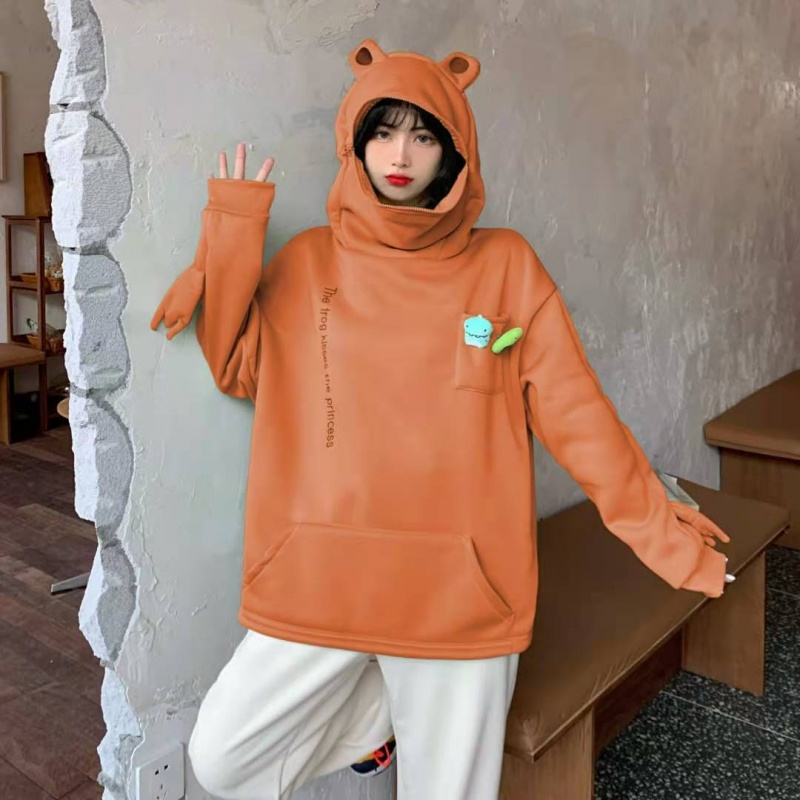 Áo hoodie tay dài dáng rộng thiết kế hình chú ếch ngộ nghĩnh phong cách Hàn Quốc thời trang