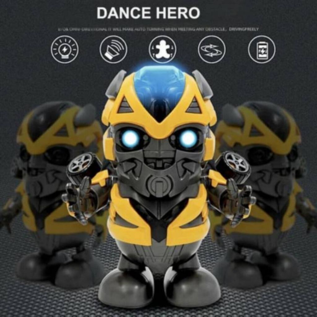 Đô chơi robot Bumble bee, người máy bằng nhựa, có đèn có nhạc, nhảy múa vui nhộn, không kèm pin