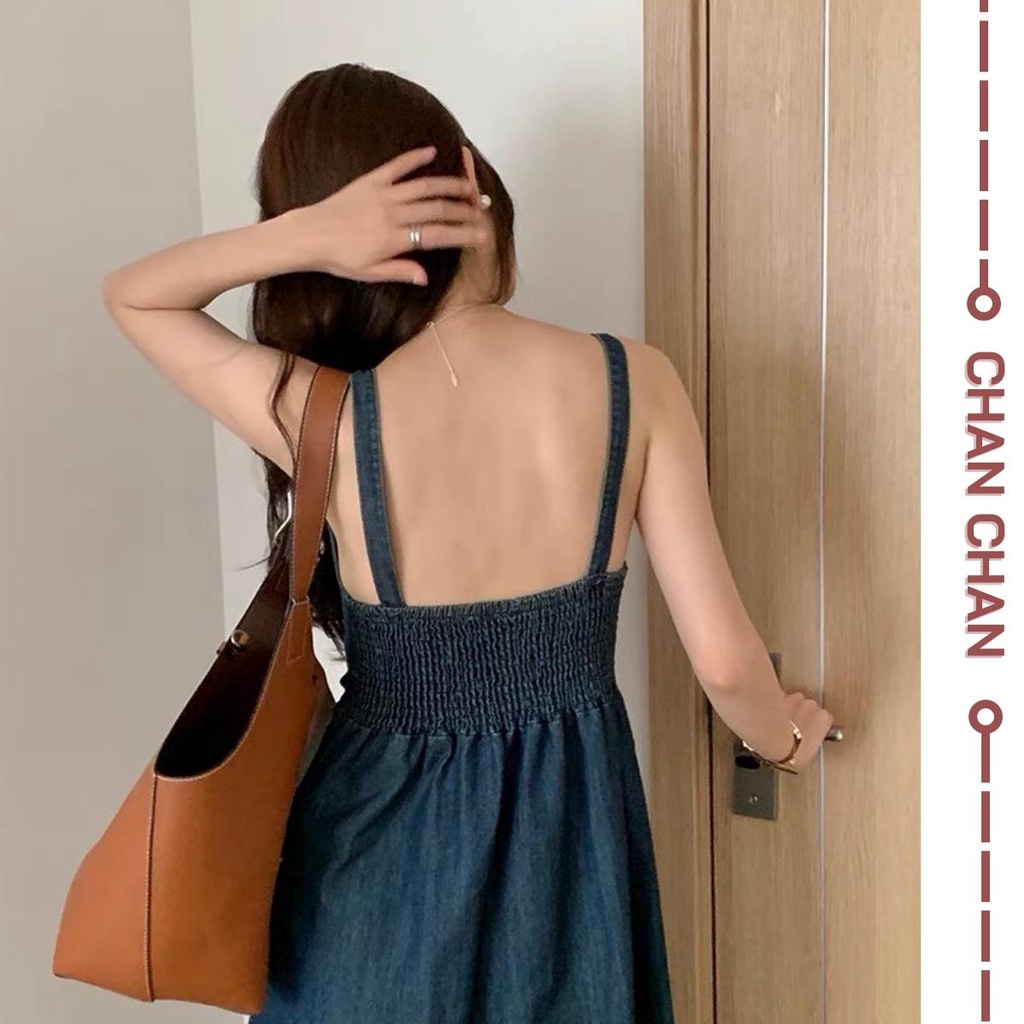 Váy Yếm JEAN Dáng Dài Chữ A Phong Cách Ulzzang, Váy Yếm Bò 2 Dây Demin