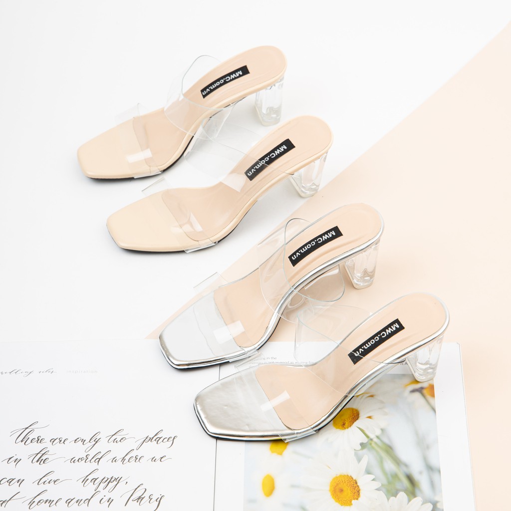 Guốc Dép cao gót quai mica trong gót trong 7cm thiết kế 2 quai ngang xinh xắn sang chảnh MWC NUCG-4122