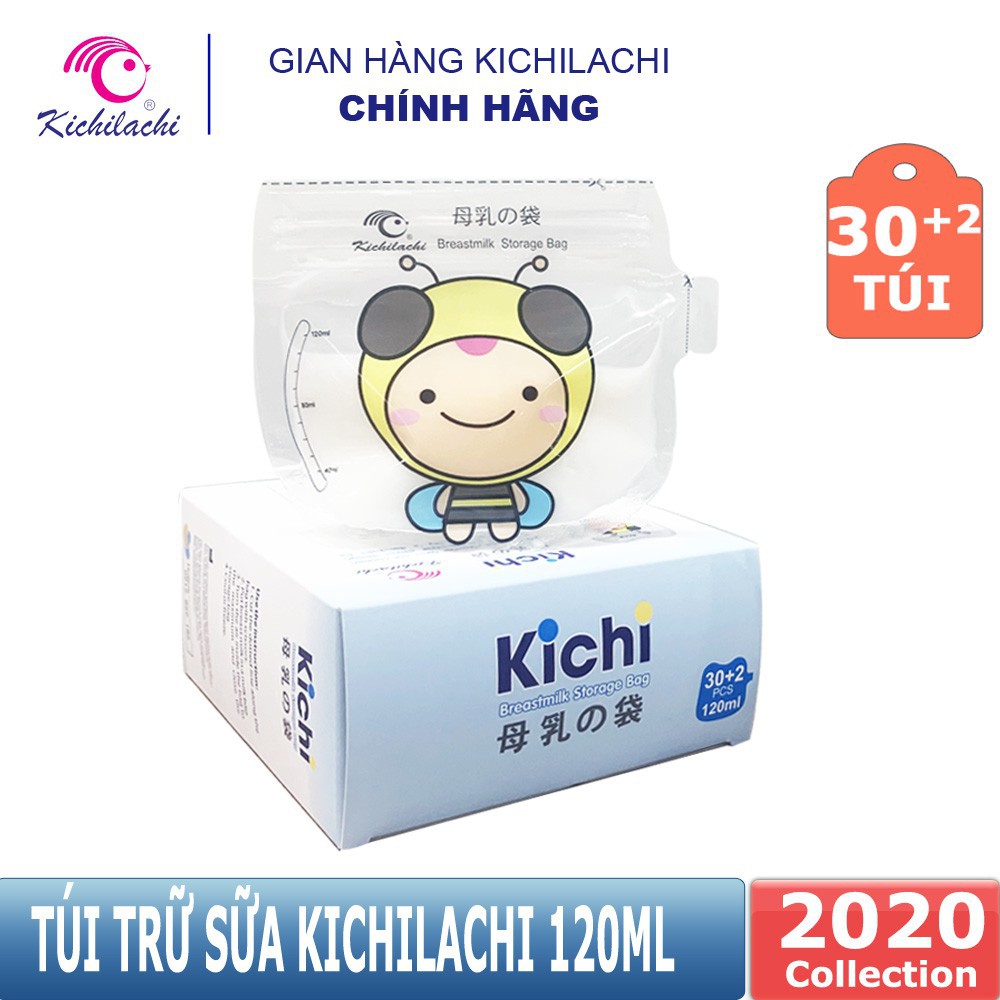 Hộp 32 túi trữ sữa 120ml không BPA, không mùi & 2 khóa zip an toàn cho Bé Kichilachi (Hình con ong dễ thương)