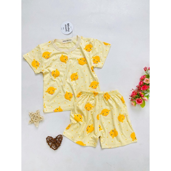 Bộ Đồ Áo Cộc Tay Thun Lạnh Minky Mom Hoạ Tiết Ô Tô, Gà Con, Chuột Micky, Voi Con Cho Bé Trai, Bé Gái - 5 màu