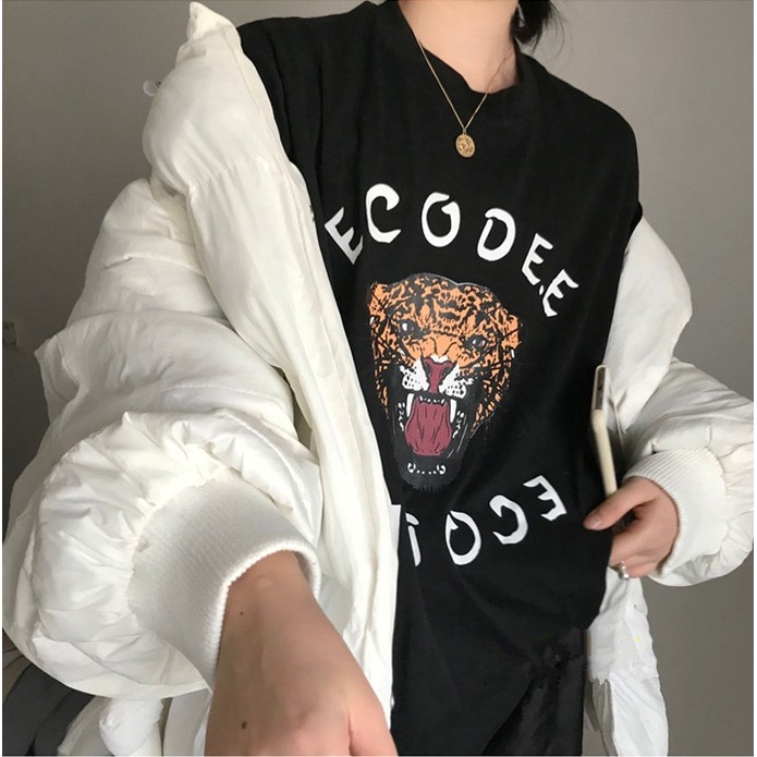 Áo Thun Ngắn Tay Cổ Tròn Dáng Rộng Đơn Giản Phong Cách Retro Hàn Quốc Cho Nữ