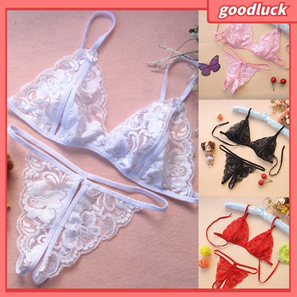 Set áo ngực quần lót lọt khe trang trí ren phong cách gợi cảm