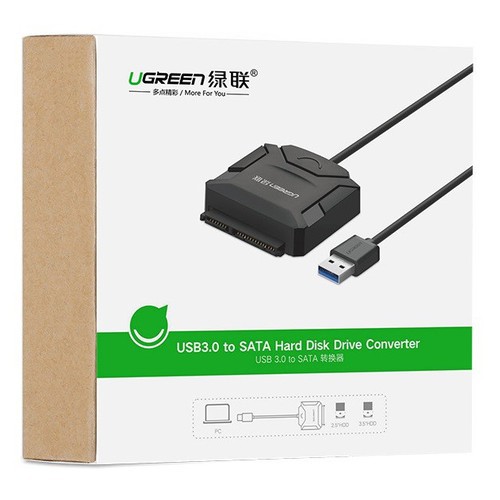 Cáp USB 3.0 to SATA Ugreen 20231 Chính Hãng(HDD,SSD 2.5-3.5 16TB+Adapeter 12V)