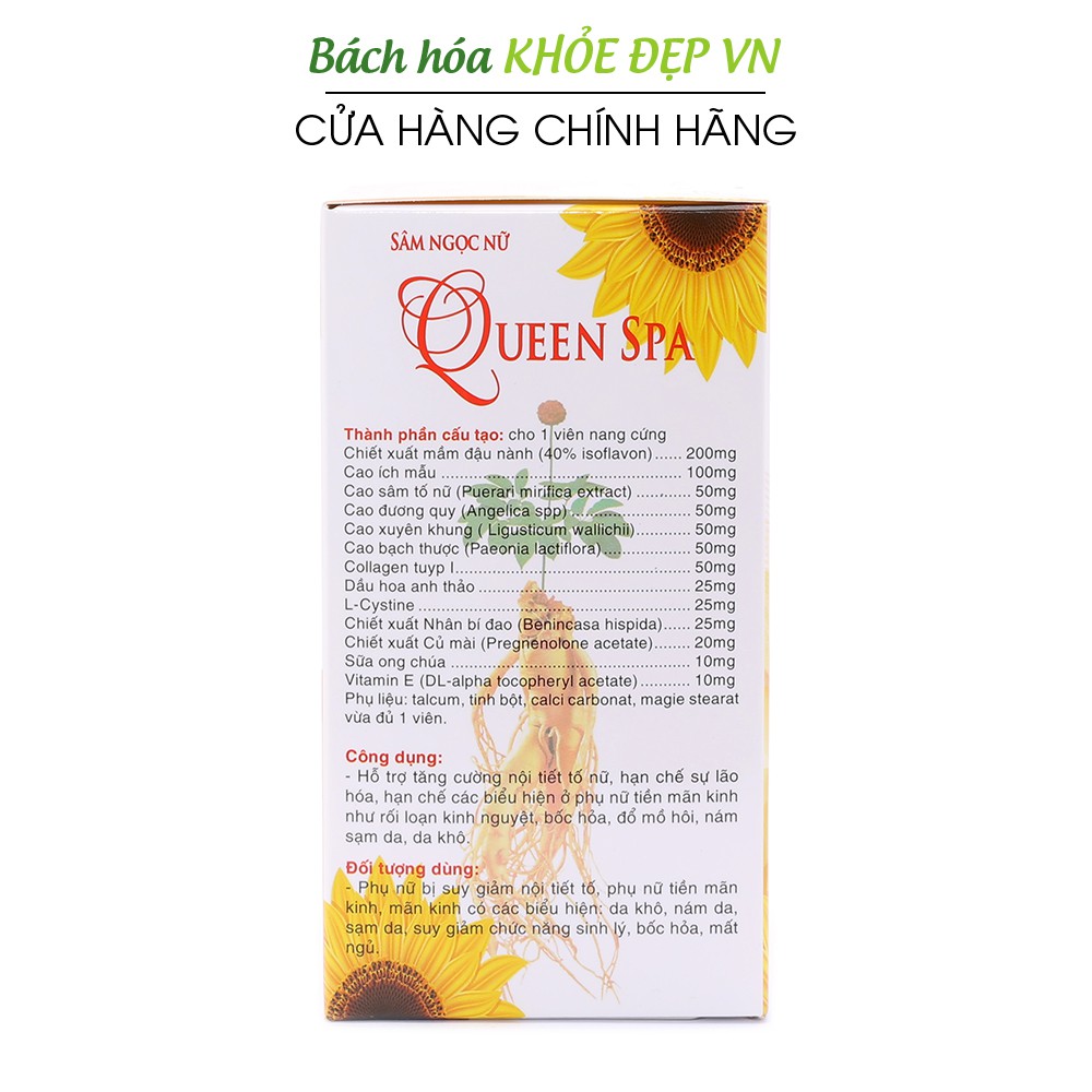 Viên uống đẹp da Sâm Ngọc Nữ QueenSpa bổ sung Collagen giảm nám sạm da - 30 viên [Sâm Ngọc Nữ Chai]