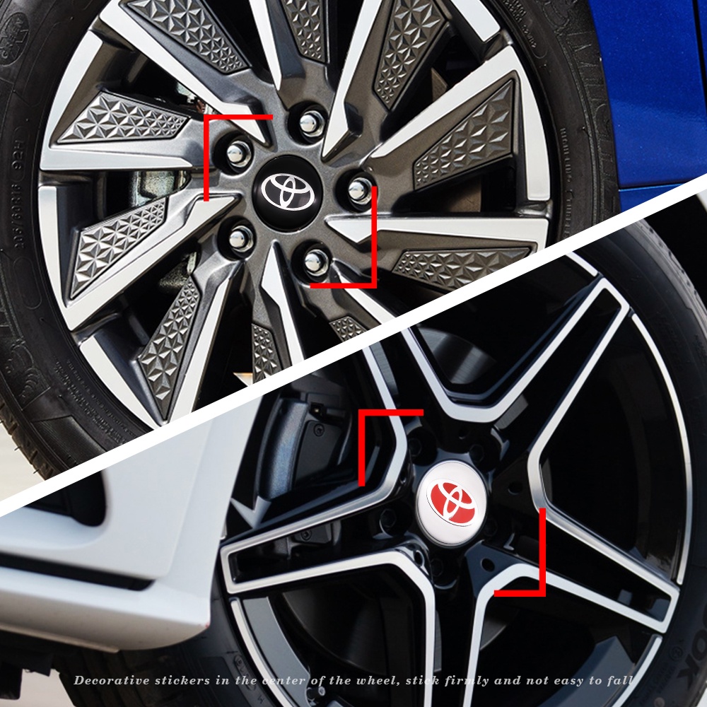 Set 4 Miếng Dán Trang Trí Trục Bánh Xe Hơi Toyota Vios Rush Etions Avanza Camry RAV4