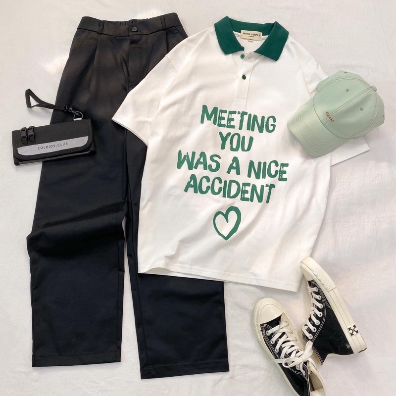 Polo Unisex MEETING màu XANH LÁ/TRẮNG form rộng ✳️ Chất thun da cá form nam nữ unisex/Áo thun có cổ Jaystoree