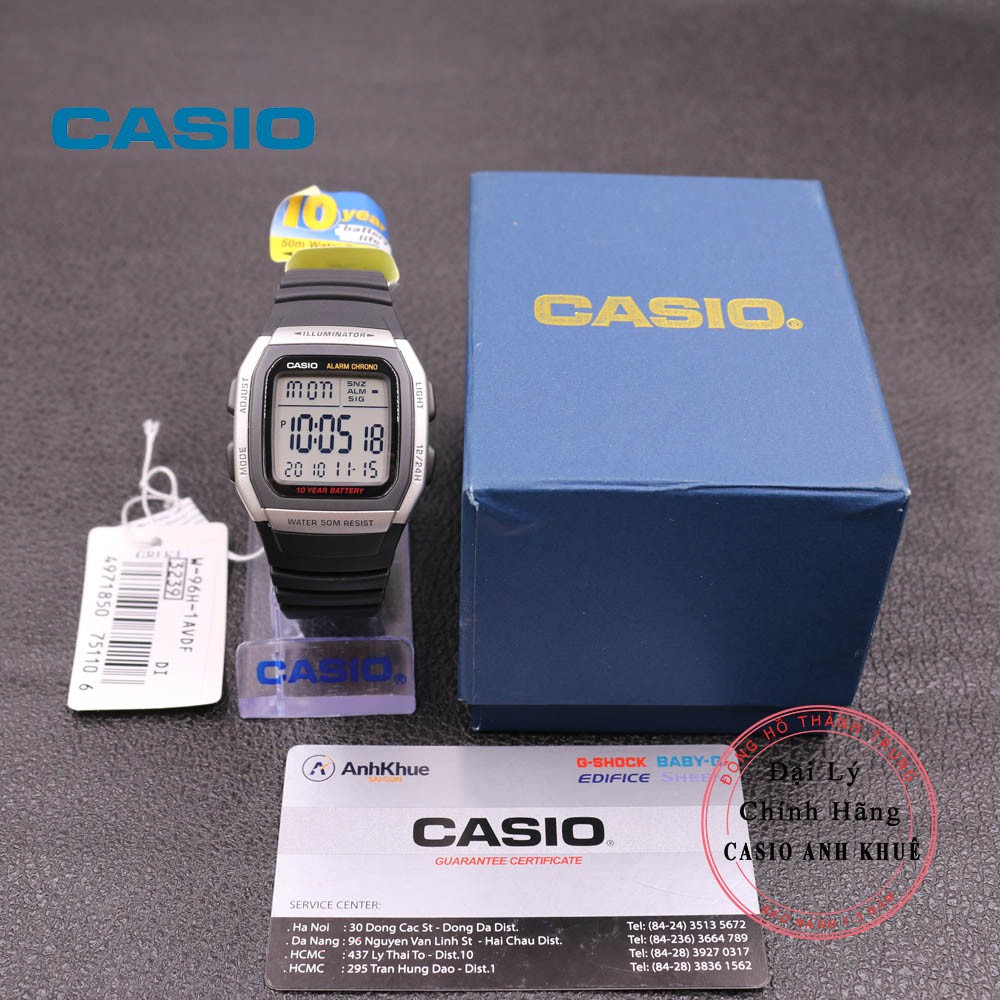 [Mã FARSBR153 giảm 15% đơn 150K] Đồng hồ nam Casio điện tử W-96H-1AVDF pin 10 năm dây nhựa