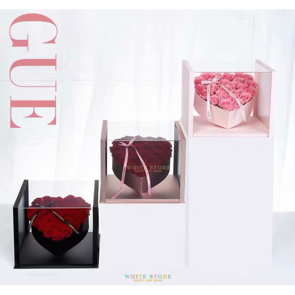 Hộp Mica Đựng Hoa Cao Cấp Trái Tim - Whitestore.vn