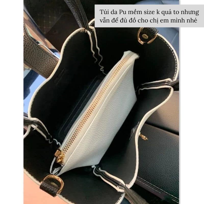 Túi xách nữ kèm khăn da mềm màu trắng sữa size vừa sang trọng thời trang JUMITO