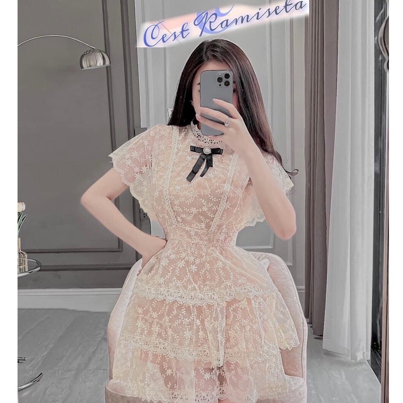 Váy ren Cest Kamiseta thiết kế xòe tầng tay cánh rơi bánh bèo tiểu thư sang chảnh