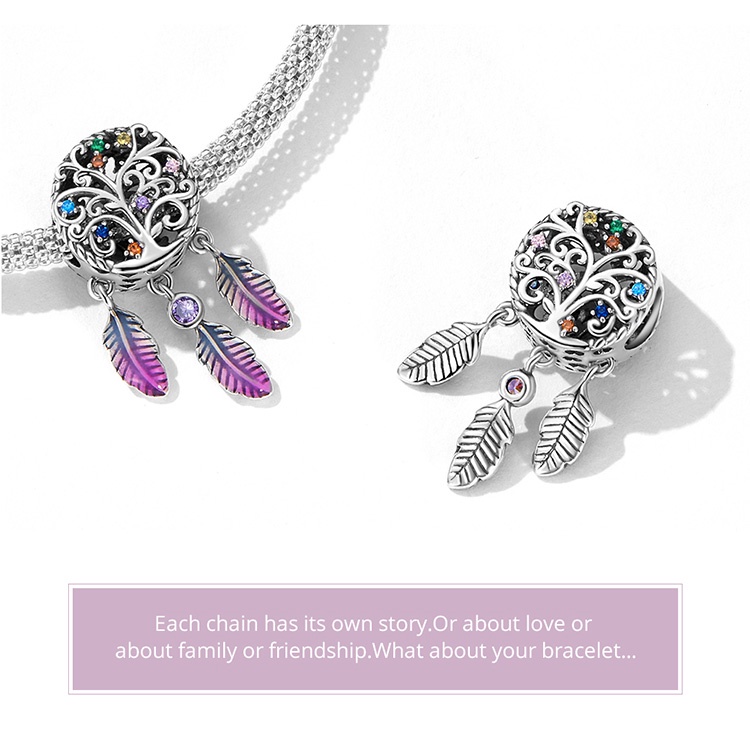 Mặt dây bằng Bamoer bạc 925 hình dreamcatcher độc đáo thời trang