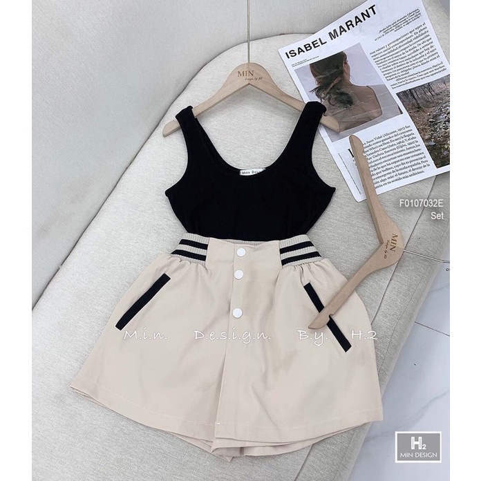 Set áo hai dây bo zip phối quần Short ngắn viền màu lưng và túi TT0107