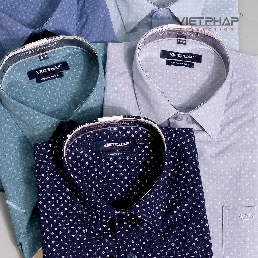 Áo Sơ Mi Nam Tay Ngắn Vạt Ngang Chấm Bi Cao Cấp Bamboo 9402 Việt Pháp. Thấm Hút Mồ Hôi, Chống Tia UV