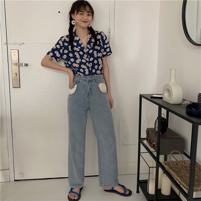 Áo Sơ Mi Ngắn Tay Dáng Rộng In Hoa Cúc Dại Thời Trang Dành Cho Nữ