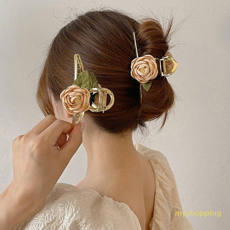 Kẹp tóc móng vuốt hình hoa hồng bằng kim loại chống trượt