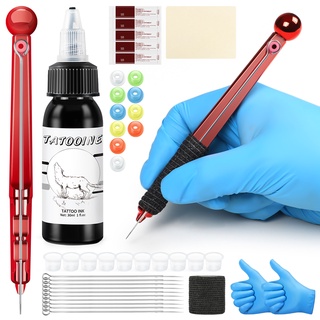 1 bộ mực xăm cơ bản màu đen 30ml có đầu kim và 10 kim xăm cơ bản