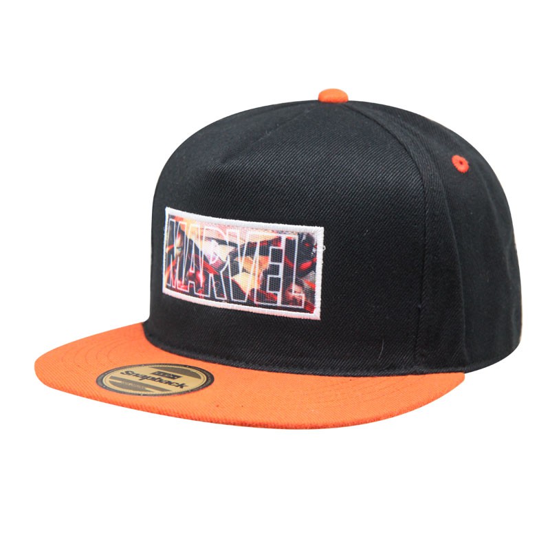 Nón Snapback Họa Tiết Marvel Cam Đen