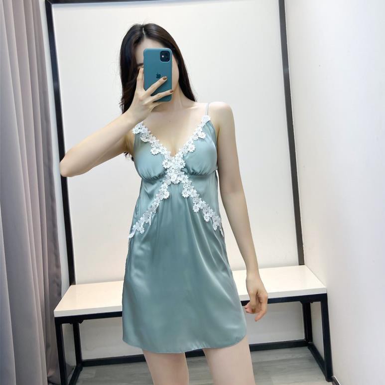 THANH LÝ - Váy ngủ lụa phối ren hoa chéo