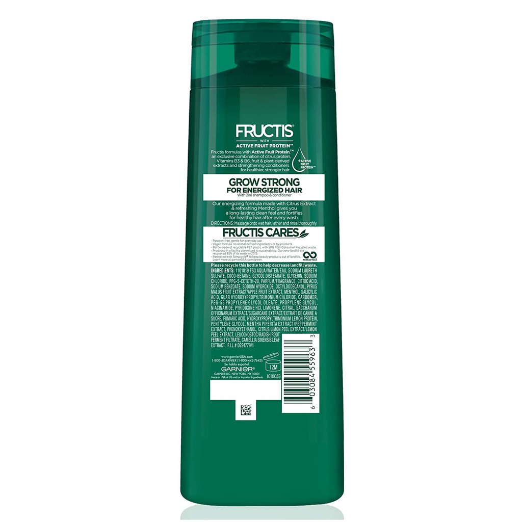 Dầu gội &amp; xả cho nam giúp tóc khỏe Garnier Hair Care Fructis Men's Grow Strong Cooling 2N1 370ml (Mỹ)