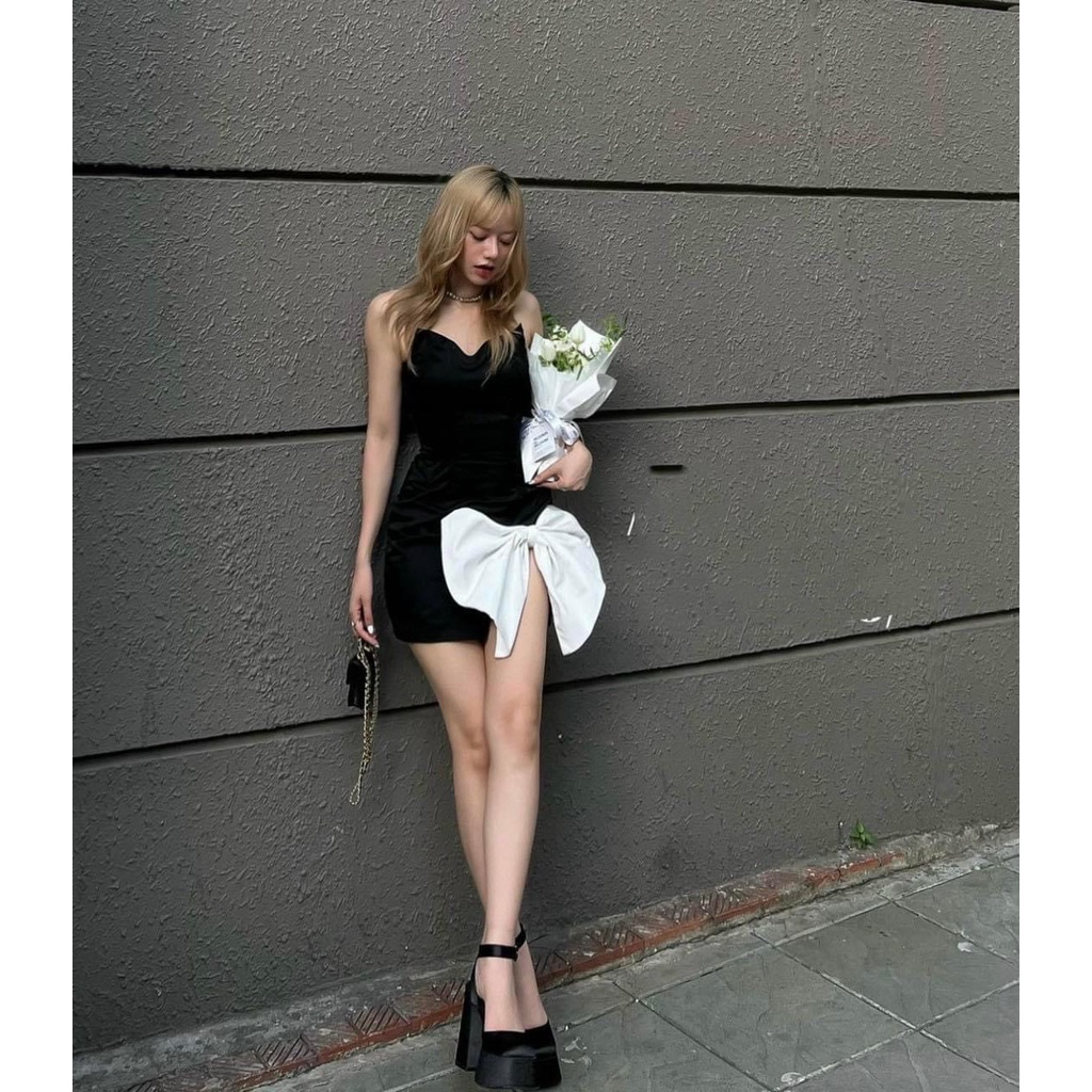 Đầm body 2 dây phối nơ kết đá - - Ꮯɦ𝚊̂́ȶ Ꮮɨ𝚎̣̂𝚞: phi cao cấp + lót thun + kết đá 𝙵𝚛𝚎𝚎 𝚜𝚒𝚣𝚎 𝚏𝚘𝚛𝚖 <𝟻𝟺 𝚔𝚐 𝚌𝚊̂𝚗