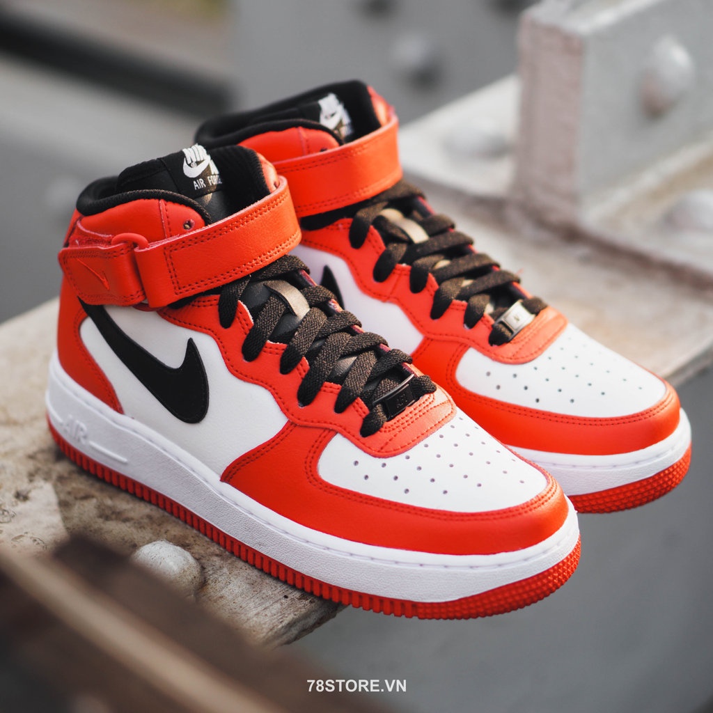 (Authentic 100%) Giày Sneaker Thể Thao Nike Air Force 1 Mid Custom Red Chính Hãng