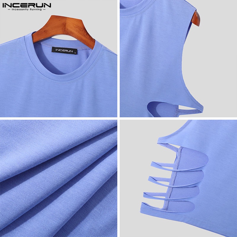 INCERUN Áo Tank Top Cổ Tròn Thiết Kế Hợp Thời Trang Cho Nam Có 3 Màu Lựa Chọn