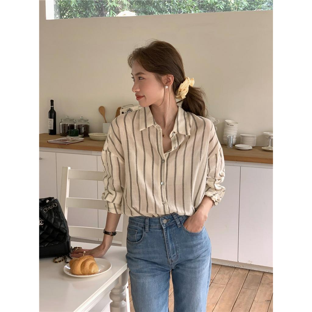 Áo Sơ Mi Chống Nắng Mỏng Thoải Mái Họa Tiết Kẻ Sọc 2 Màu Tùy Chọn 63854