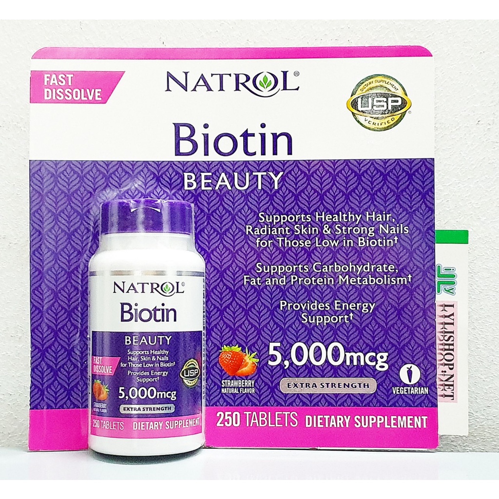 date 11/24 - Viên Ngậm Hỗ Trợ Mọc Tóc Natrol Biotin 5000mcg chai 250 Viên từ mỹ - Biotin 5000 mcg