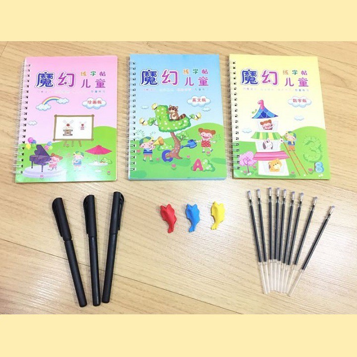 Set 3 bộ Sách, Vở tập tô tự xóa cho bé