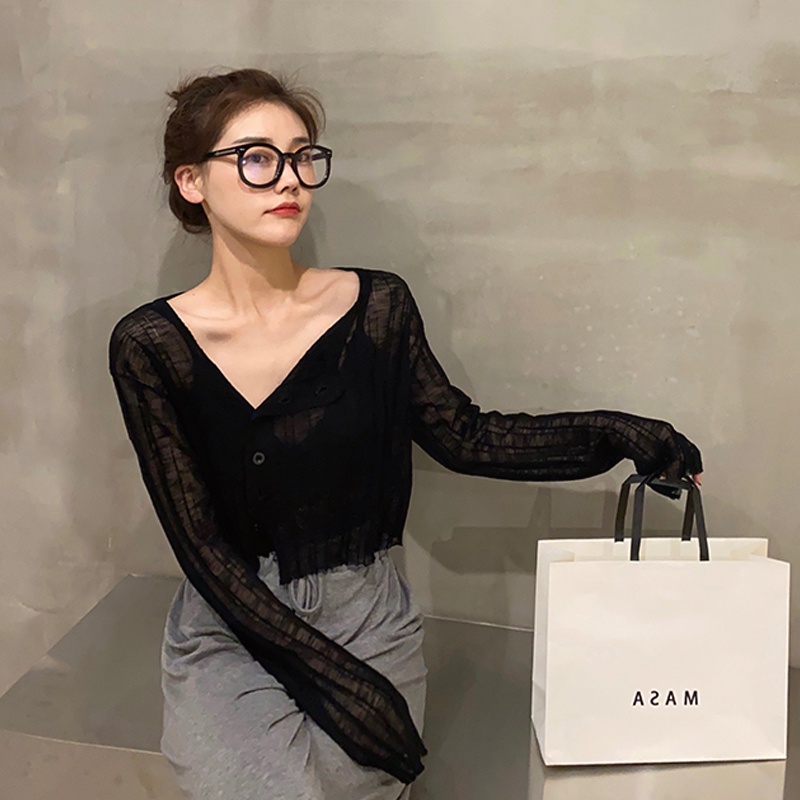 SUXI Áo Dệt Kim Mỏng Tay Dài Màu Trơn Chống Nắng Thời Trang Mùa Hè Cho Nữ