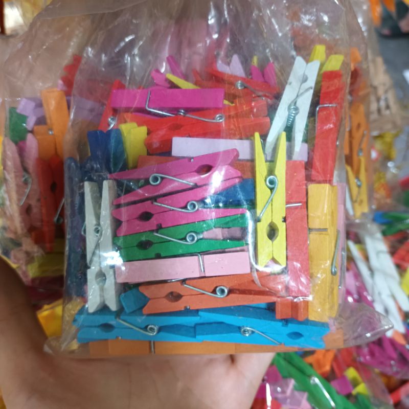 Túi 50 kẹp gỗ đủ màu trang trí handmade, treo tranh ảnh