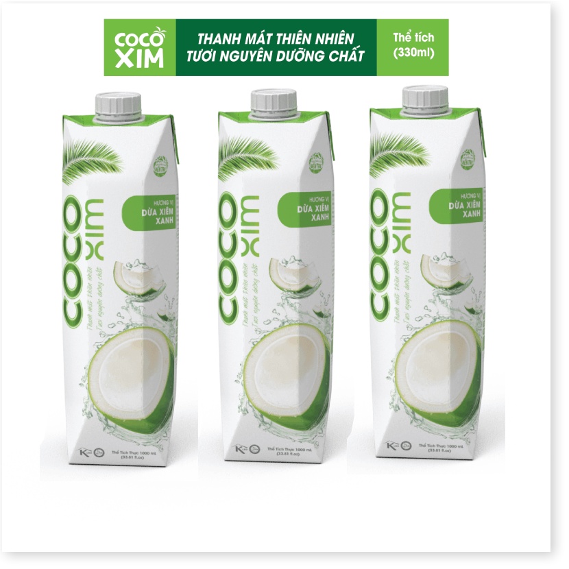 Combo 03 Hộp Nước Dừa Xiêm Xanh 100% Dừa Tươi Nguyên Chất 1000ml Cocoxim