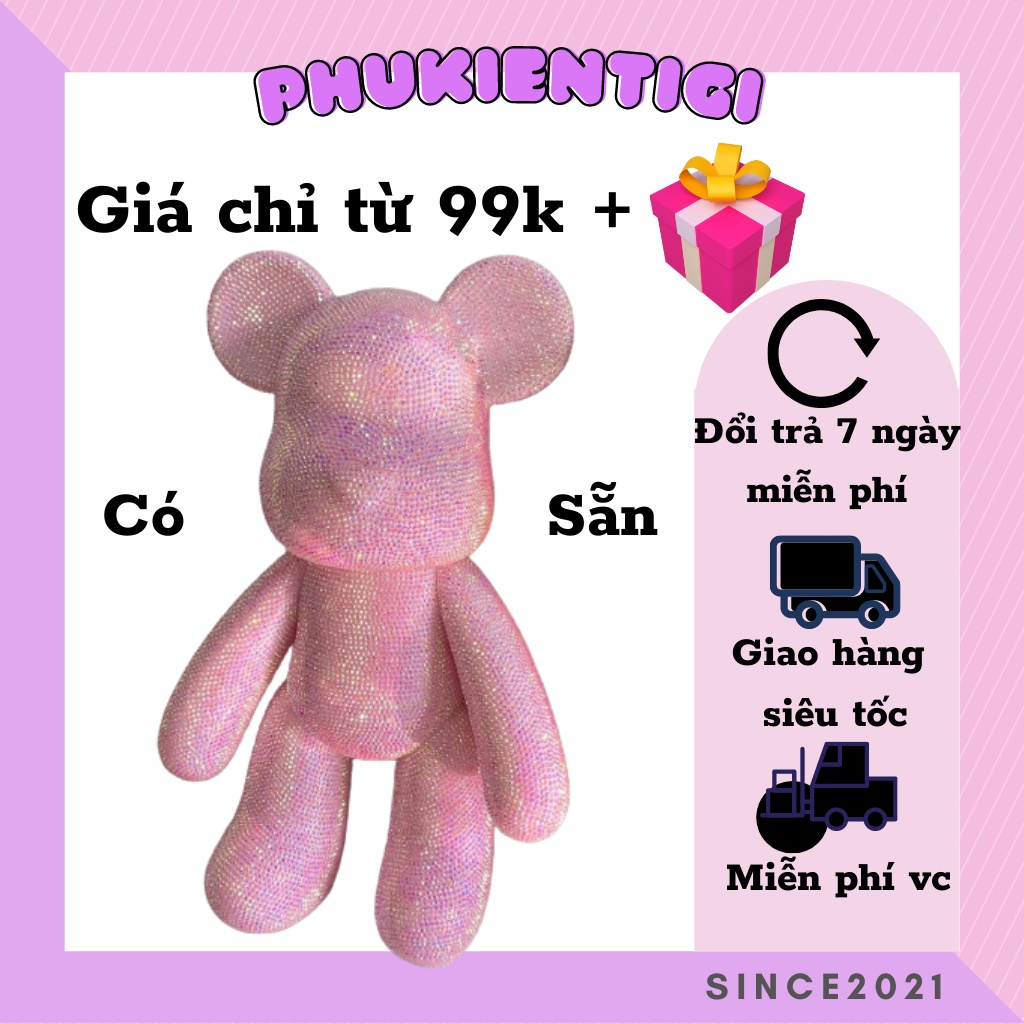 [Mã LIFE0503TOYS giảm 10% đơn 0Đ] GẤU ĐÍNH ĐÁ - Gấu Bearbirck tự đính đá cực xinh, Bearbrick Handmade Full size 18-53cm