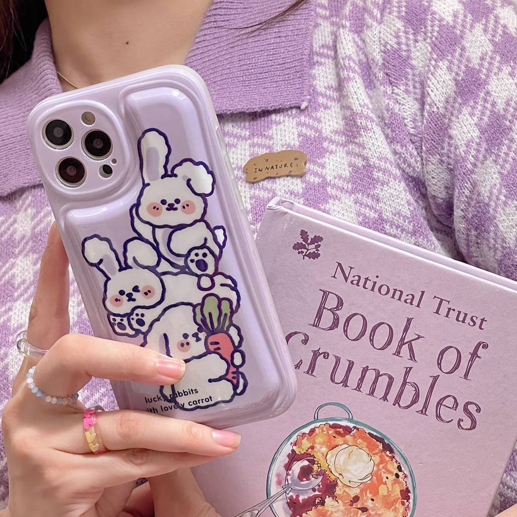 Ốp Điện Thoại TPU Dẻo Họa Tiết Thỏ Harvests Màu Tím Dễ Thương Chống Trầy/ Rơi Cho iPhone 11 13 12 Pro Max XR X