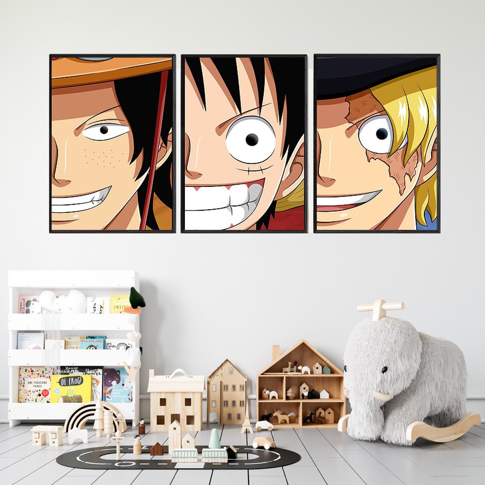 Combo 3 Tranh Trang Trí Phòng Khách One Piece, Có Khung Composite