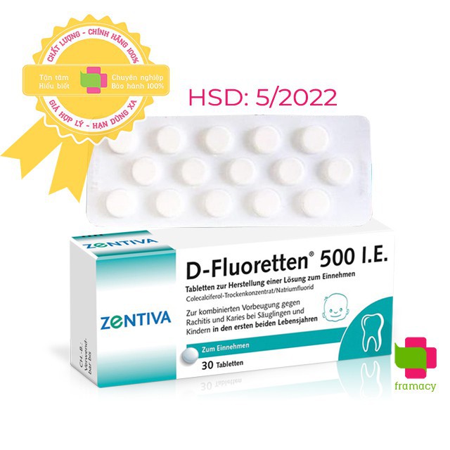 Vitamin D Zentiva Fluoretten 500 IE, Đức (90 viên) hỗ trợ phát triển xương + răng cho trẻ sơ sinh và trẻ nhỏ dưới 2 tuổi