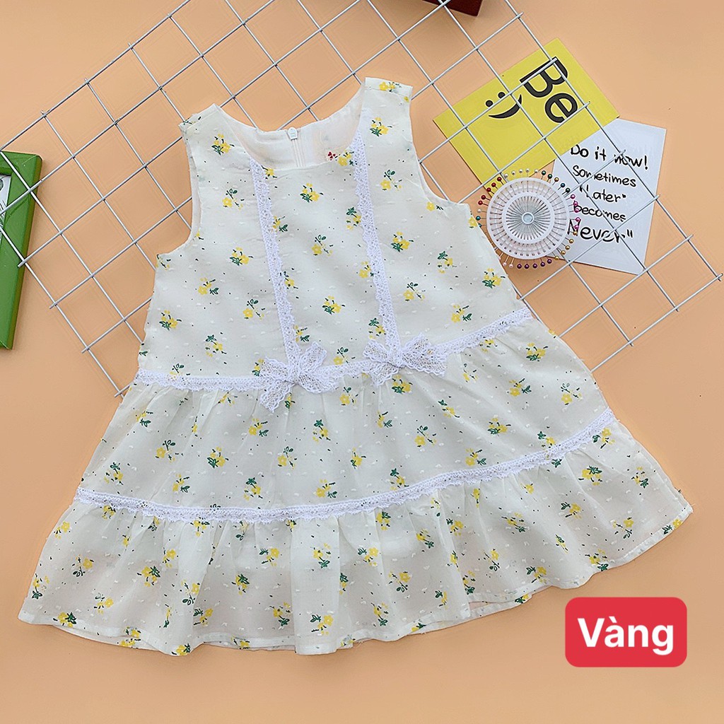 Váy boil phối ren hai nơ cho bé gái