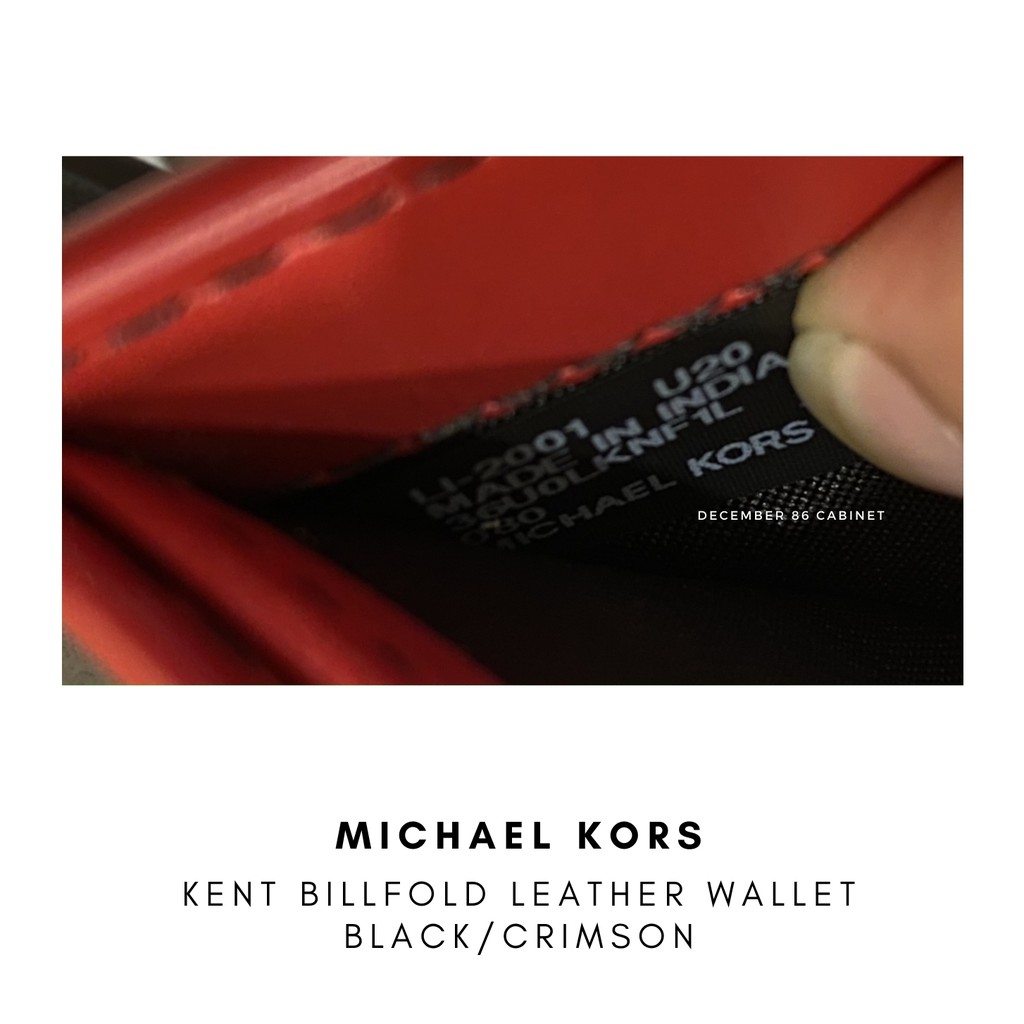 Michael Kors Men's KENT Leather Billfold Wallet, Black/Crimson